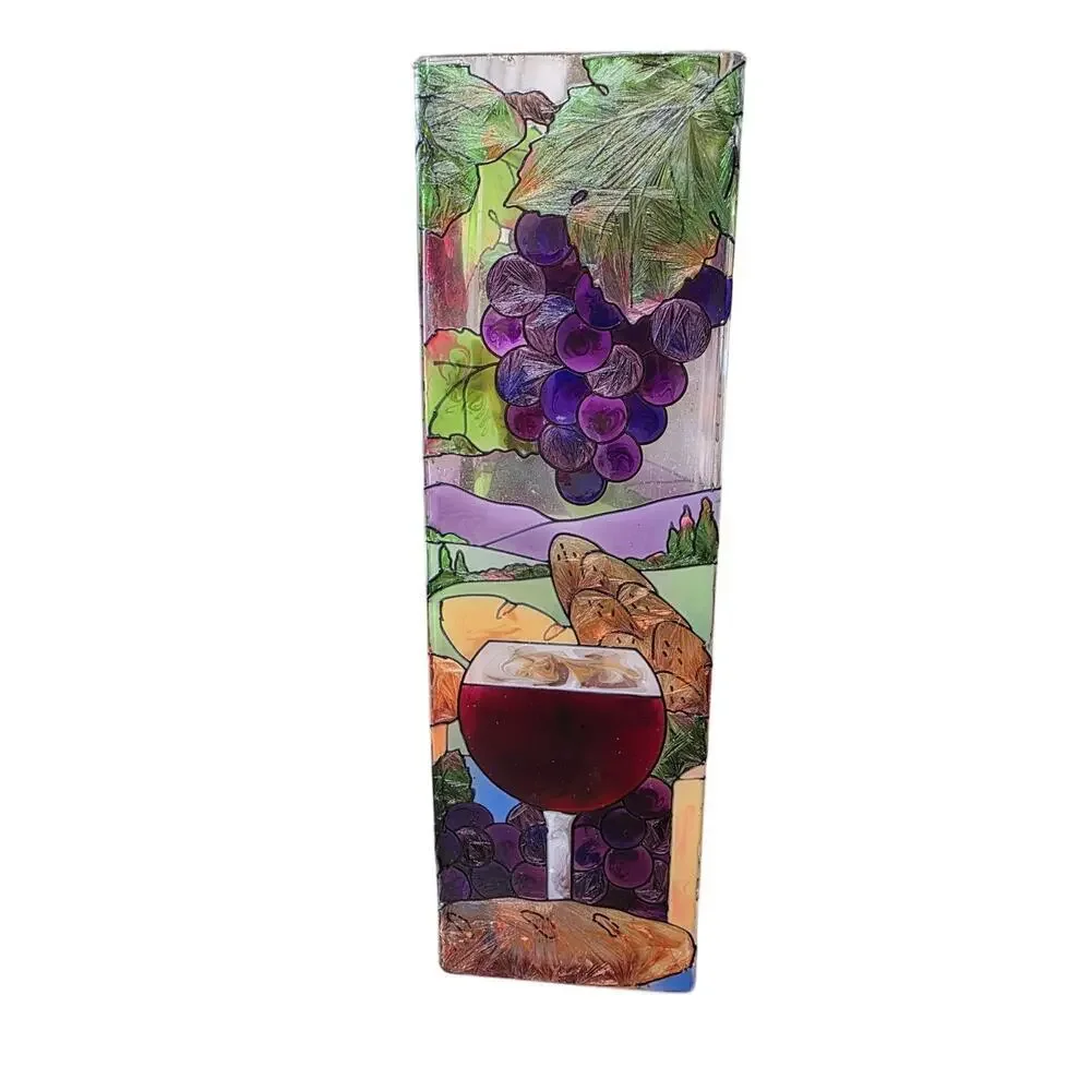 Joan Baker Hand Painted Wine & Cheese Glass Vase 10